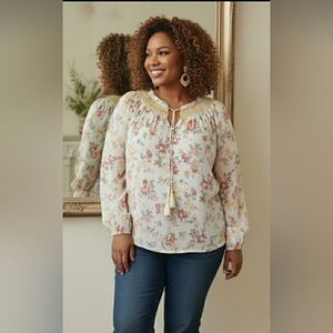 Boho 2XL Floral Cottage Prairie Embroidered Flowy Soft Stretch Top New